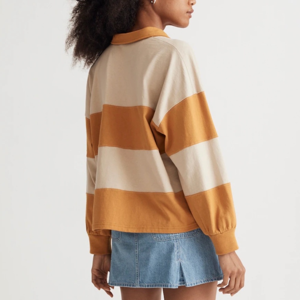 Madewell Striped Rugby Polo Shirt Amber Gold Size M - Picture 11 of 11